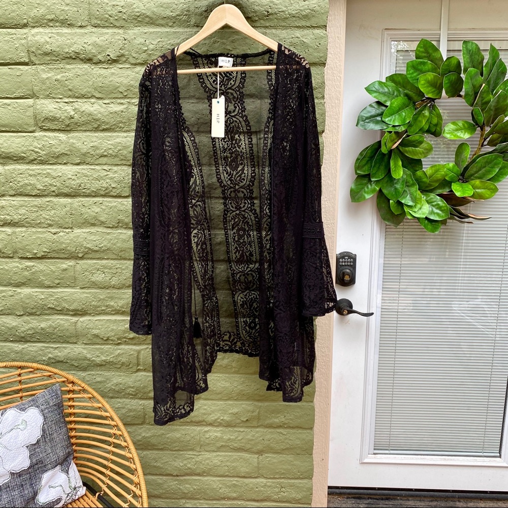 Black Lace Bell Sleeved Kimono